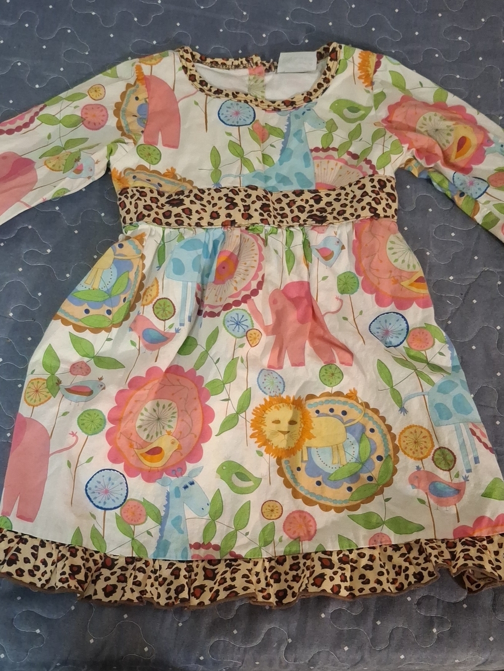 Ann Loren White Floral & Animal Print Dress size 2 / 3 T